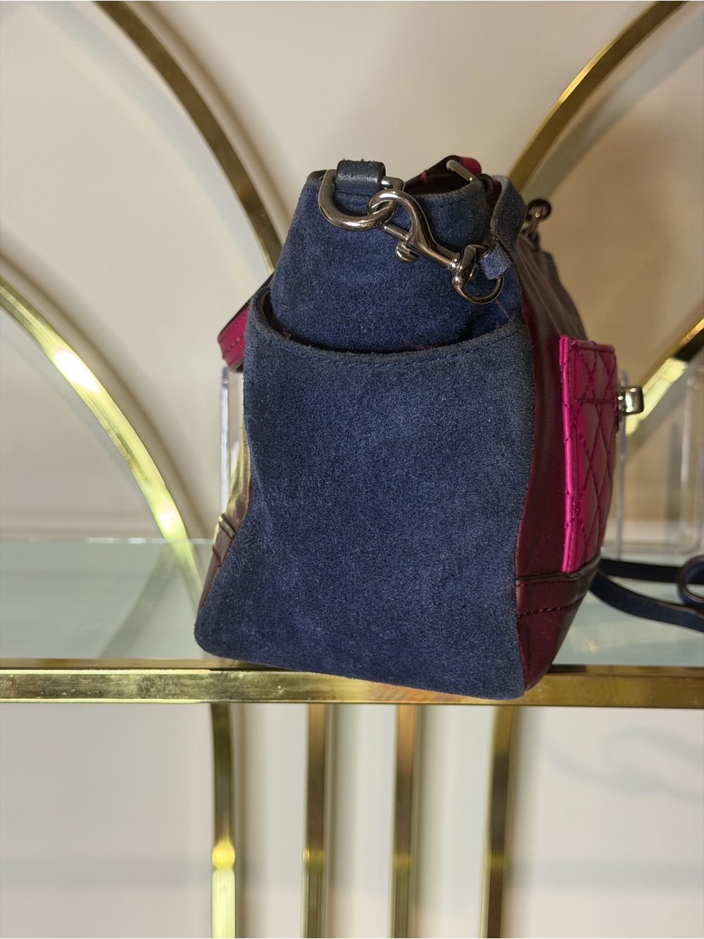 Coach Two-Tone Fuchsia, Burgundy and Navy Leather Shoulder Bag - Picture 9 of 16